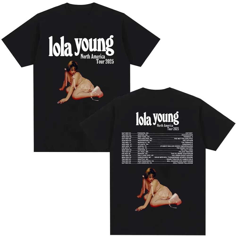 Camiseta Lola Young North America Tour para hombre y mujer, ropa estética de moda Vintage, camisetas de algodón de manga corta de Hip Hop
