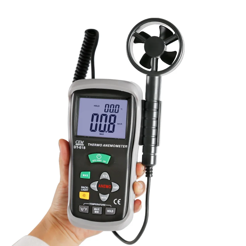 CEM DT-618 Ручной многофункциональный измеритель скорости воздуха 0,40 ~ 30,00 м/с с широким диапазоном температуры -10-60 кОм (14-140 футов) Большой ЖК-дисплей Ba