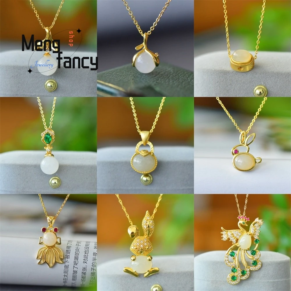

Copper Inlay Natural Hotan Jade Phoenix Little Bunny Cute Pendant Clavicle Chain Niche Design Versatile Luxury Fashion Jewelry