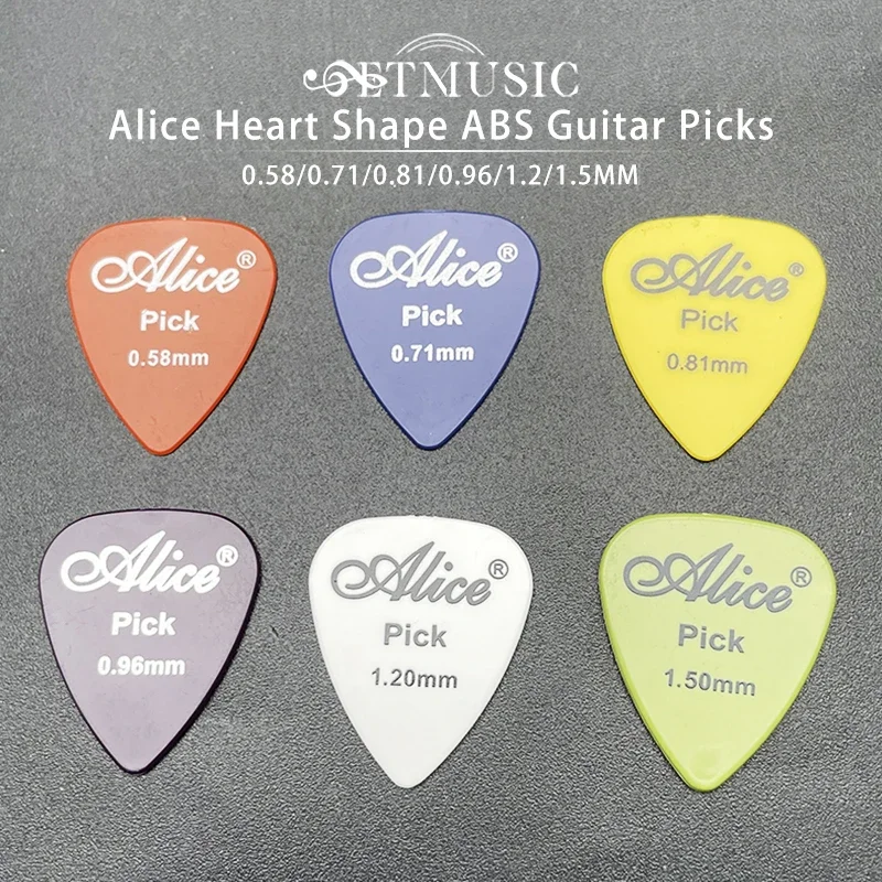 120Pcs Alice Guitar ABS Picks Smooth Plastic Plectrum Standard Heart Shape Colour and Random Thickness