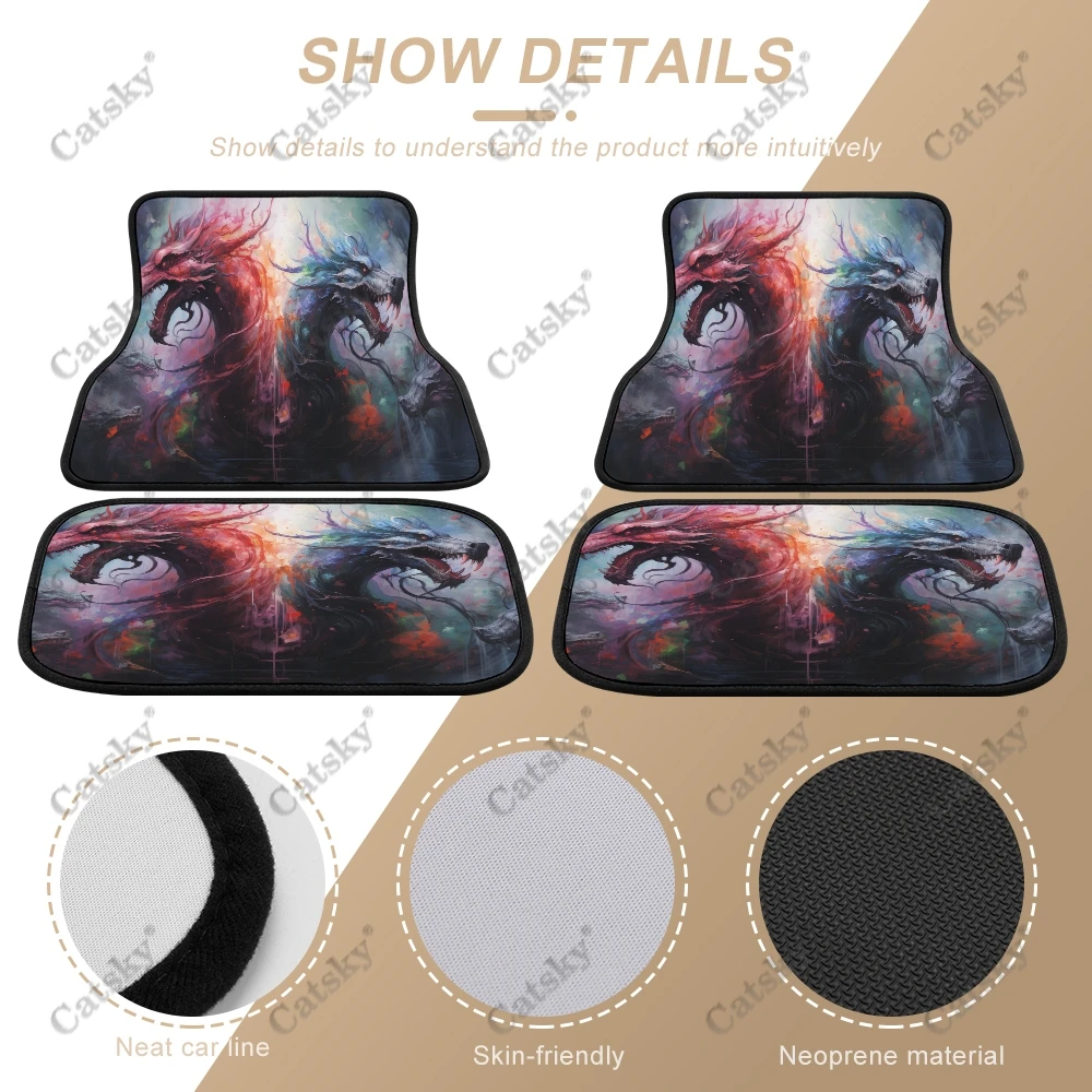 Ferocious Storm Dragon Car Auto Floor Mats Carpet, 4PCS Customized Cars Mat All Weather Automotive Vehicle Pad Stylish