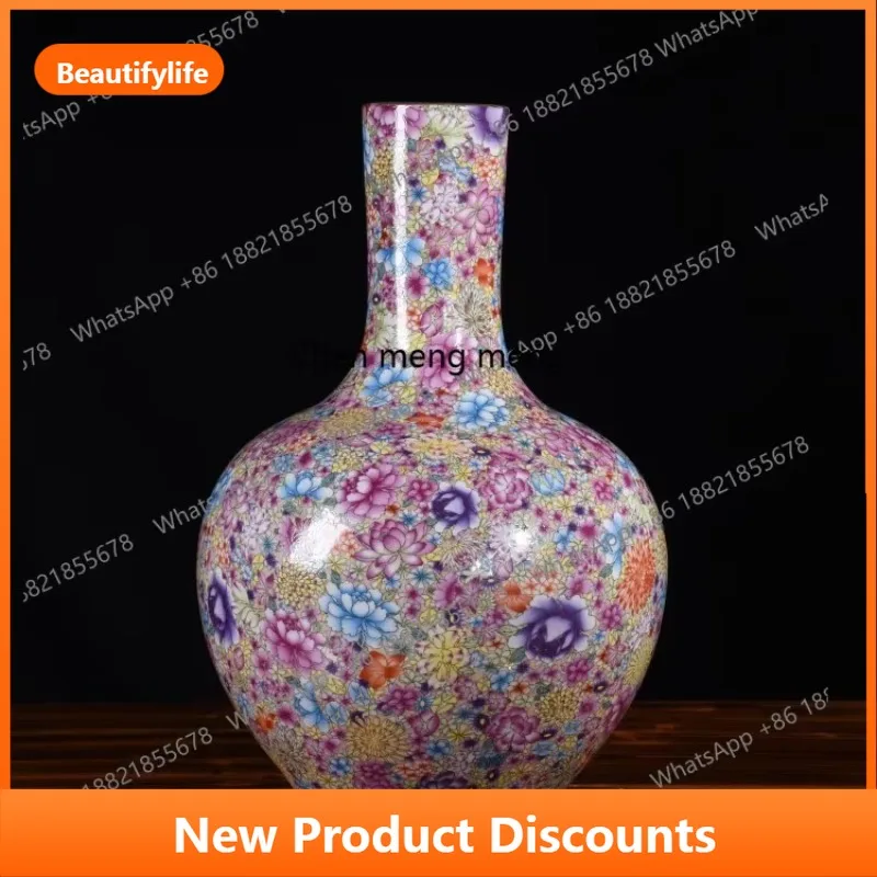 B06 Esmalte antiguo color diez mil flores botella de cola de pez pintada en oro decoración de jarrón de piso de sala de estar para el hogar chino