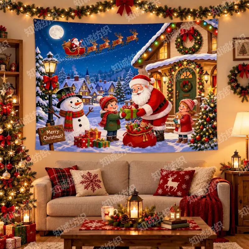 VIKAMA Santa Sleigh Village Tapestry Wall Hanging, 6 Designs, Wall Decor for Bedroom Living Room Dorm