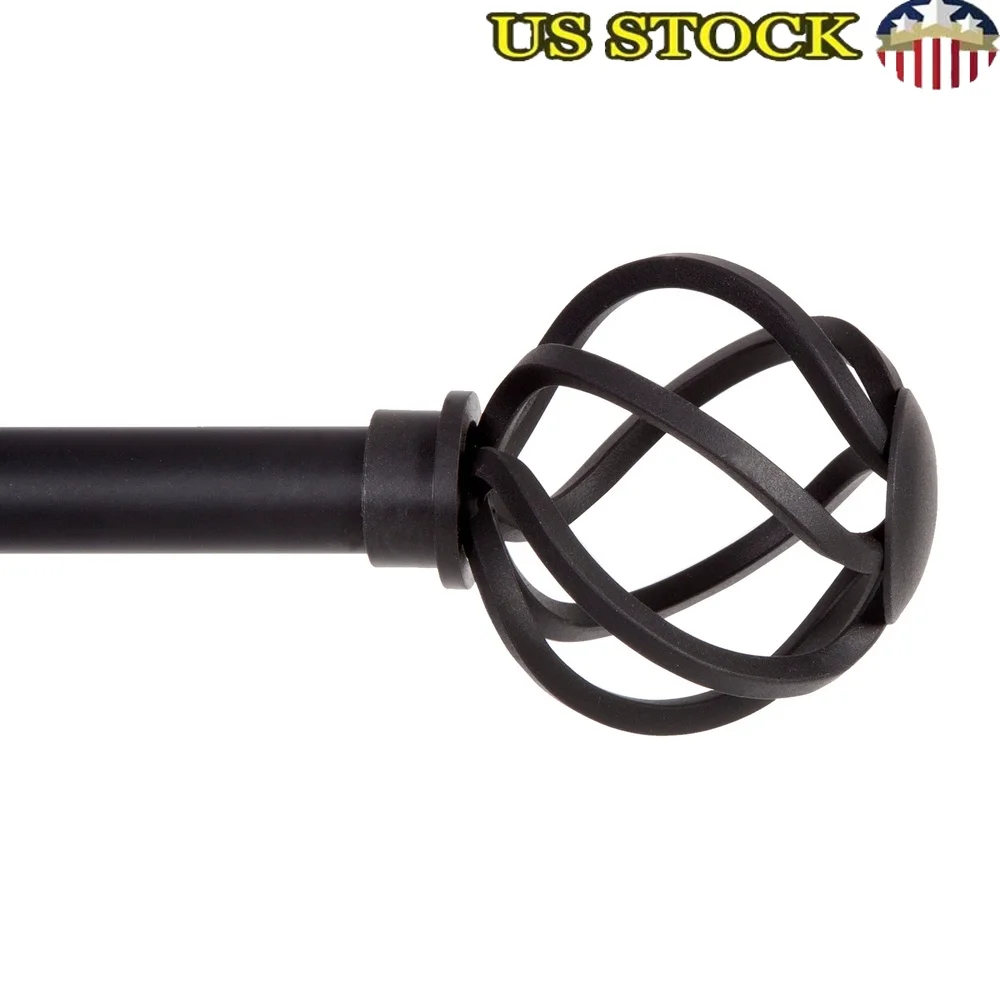 

Adjustable Steel Curtain Rod 5/8 Inch Diameter Telescoping 90-130 Inch Includes Brackets Finials Support Light Medium Curtains