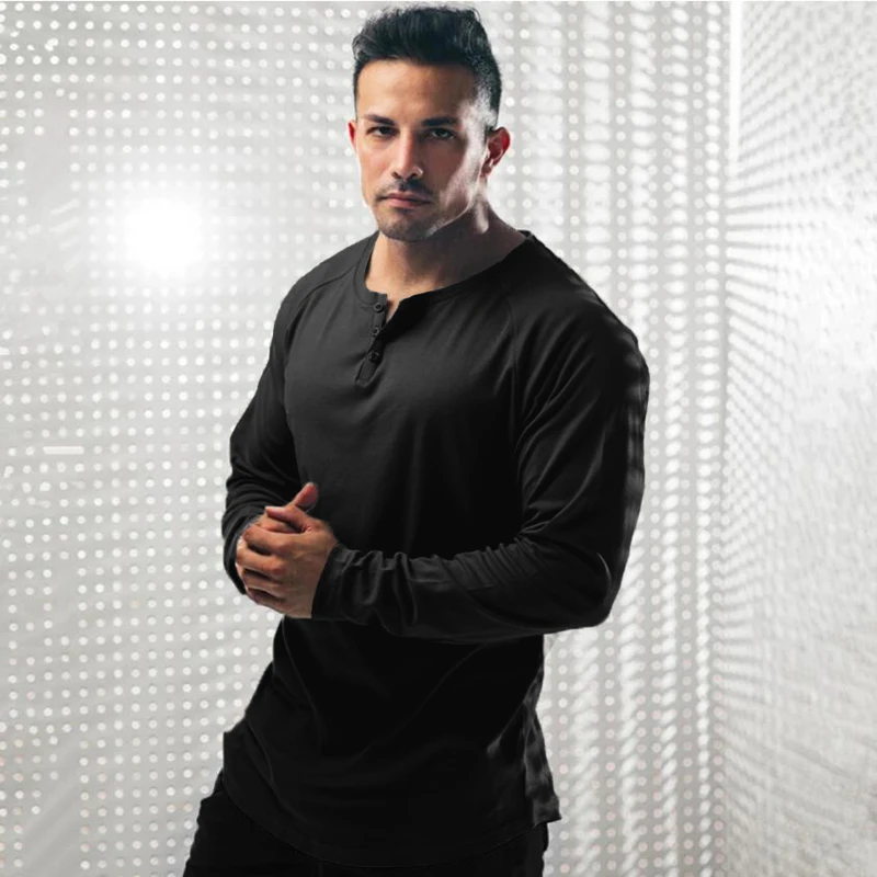 Einfarbige, lässige Herren-Lauf-Langarmshirts aus Baumwolle, atmungsaktiv, schmale Passform, T-Shirts, Fitnessstudio, Bodybuilding, Fitness, Sport, Herbstkleidung