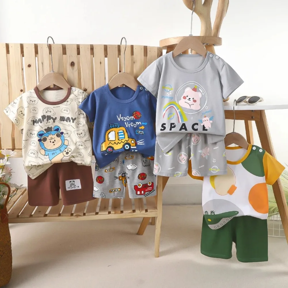 Set a maniche corte per bambini per l'estate Abbigliamento leggero in puro cotone per ragazzi T-shirt sottile per nuove ragazze per abiti estivi per bambini