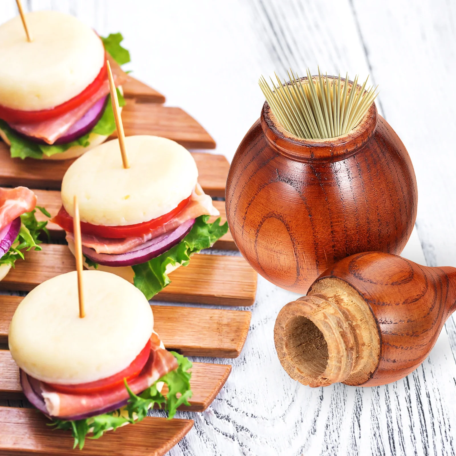 

2Pcs Wooden Toothpick Holders Storage for Home Kitchen Restaurant Decor Gourd Shape Unique Design Premium Material