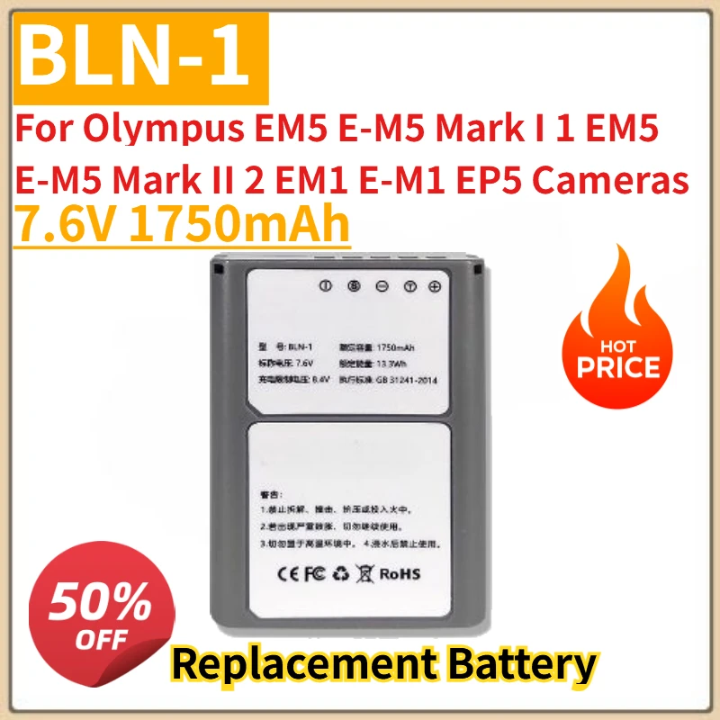 

New BLN-1 Rechargeable Camera Battery 7.6V 1750mAh for Olympus EM5 E-M5 Mark I 1 EM5 E-M5 Mark II 2 EM1 E-M1 EP5 Cameras