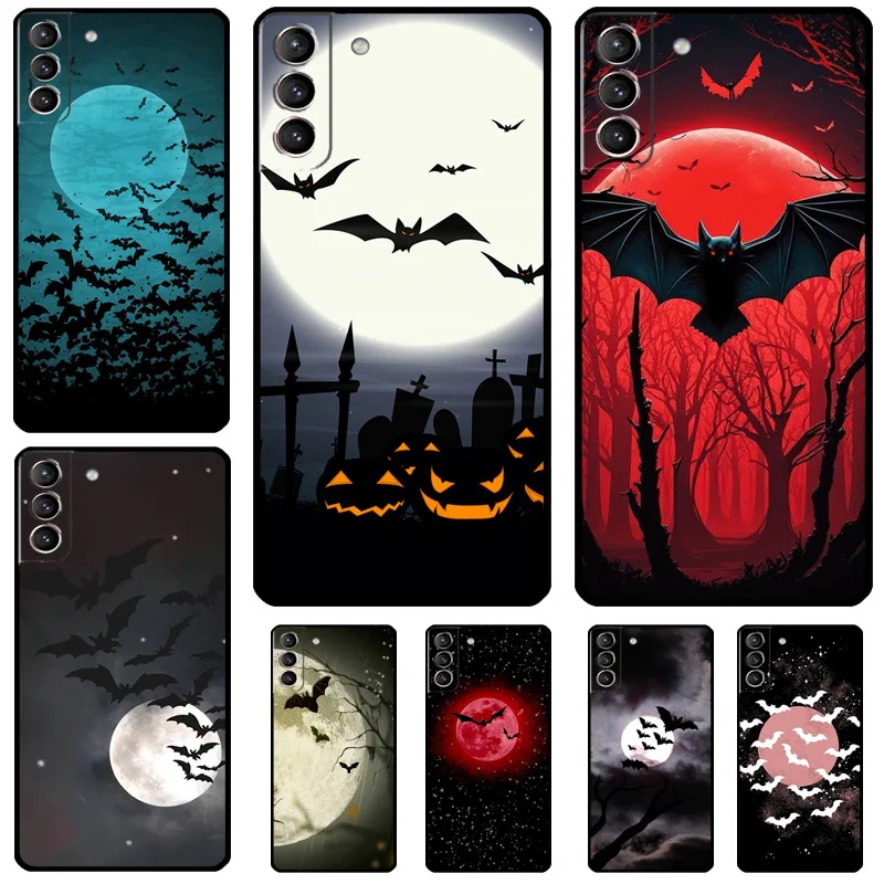 Gothic Horror Bats Full Moon Cover For Samsung Galaxy S24 Ultra S23 S22 S20 S21 FE S8 S9 S10 Plus Note 10 20 Ultra Case