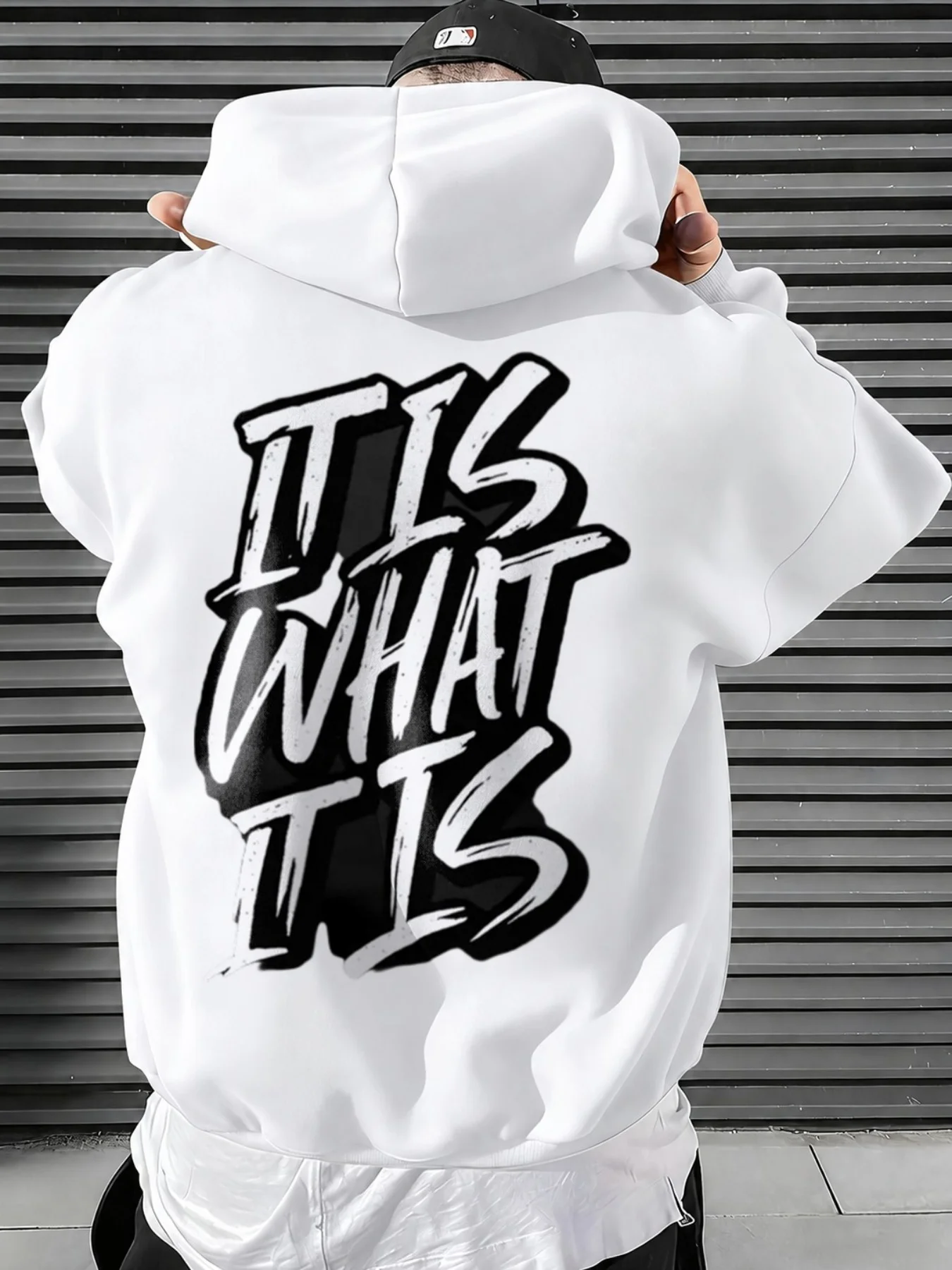 Sarcastic Attitude It Is What It Is Brush Lettering Print Graphic Hoodie for Men, Long Sleeve Hooded, Casual Daily Wear for Lounging And Weekend Outings