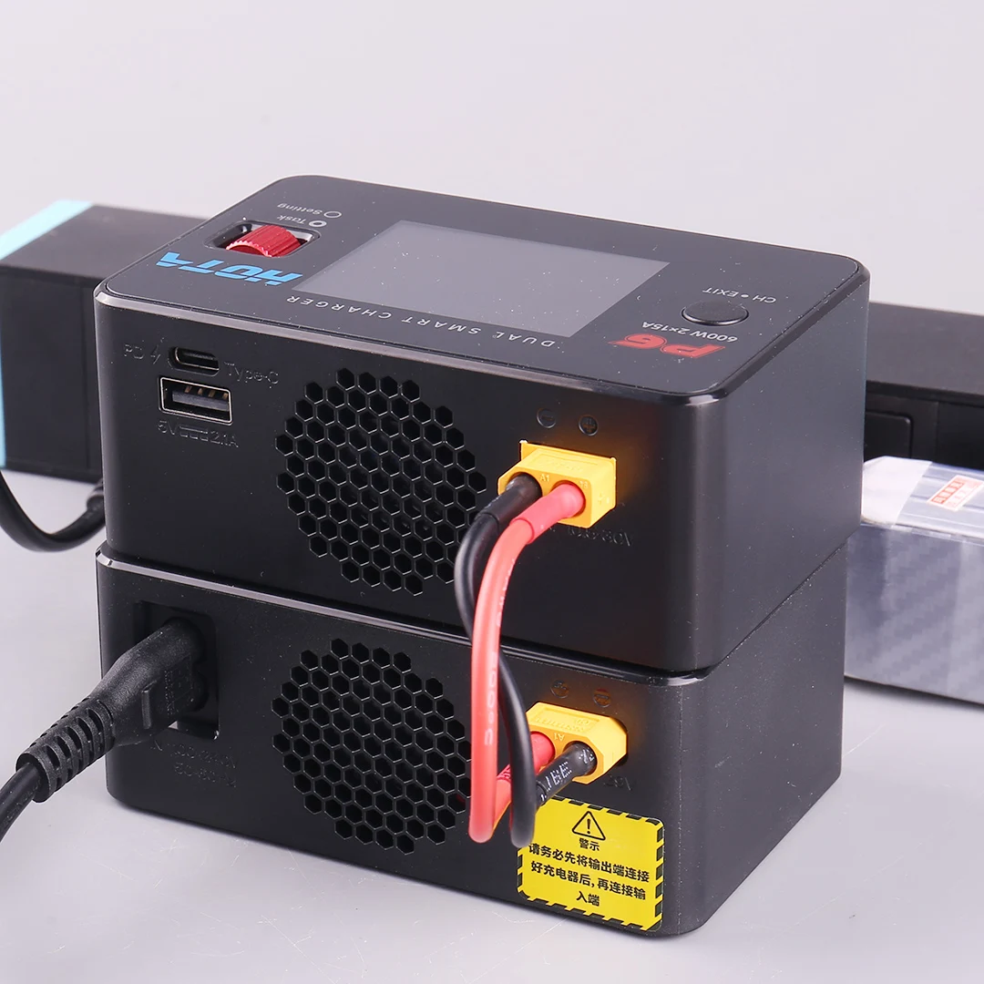 HOTA P6 Dual Smart Charger AC240W DC600W 15A for Lipo LiIon NiMH Battery with Type-C iPhone Samsung Charging