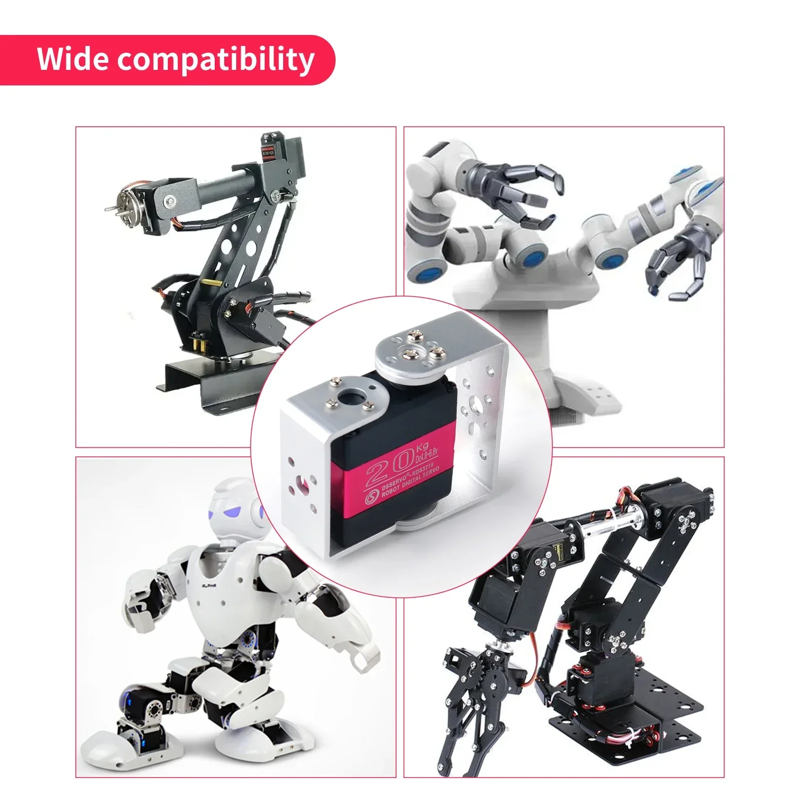 Rds3218 servo robô digital de eixo duplo, 20kg, com suporte em u, ângulo ajustável, ip66, engrenagem de metal à prova d'água para robôs de controle remoto