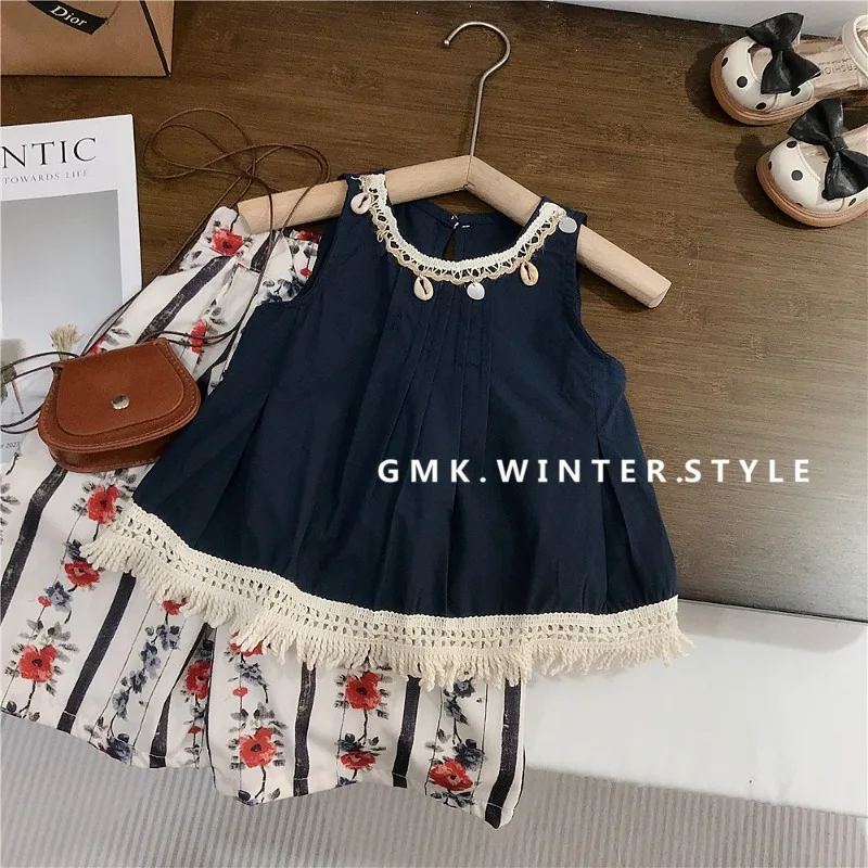 Girls Set Summer New Style Children Stylish Thin Summer Clothes Baby Fashionable Casual Wide Leg Pants Two piece Set Foreign