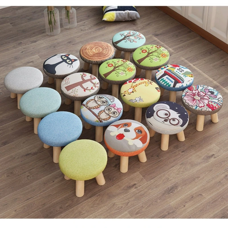 Small Stool Fashion Creative Shoes Changing Solid Wood Living Room Fabric Home Stable Non-Slip Washable Skin-Friendly Non-Fading