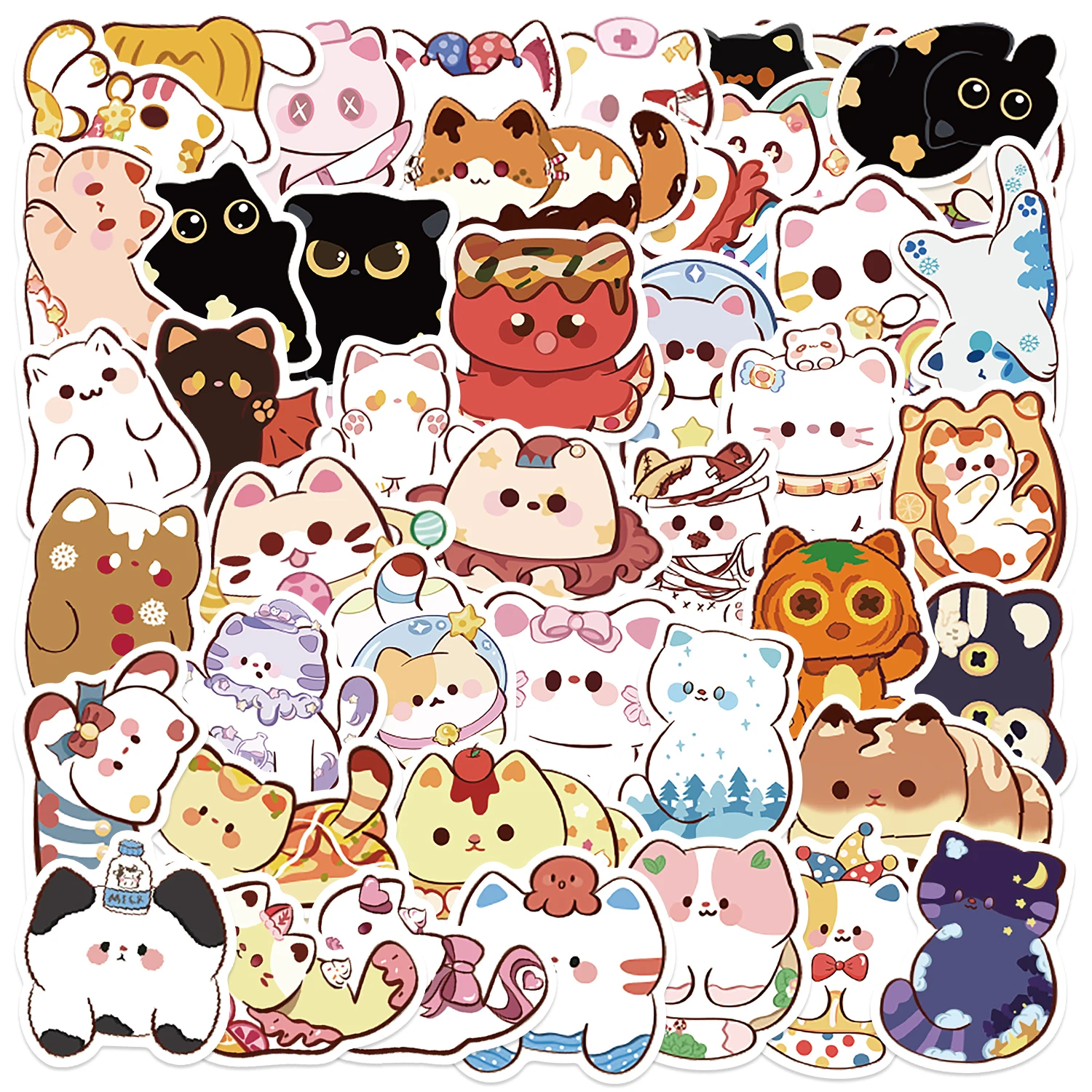 50pcs Small Bean Eyed Cat Animals Sticker Vinyl Waterproof Stickers For Water Bottles Laptop Skateboard Scrapbook Decal