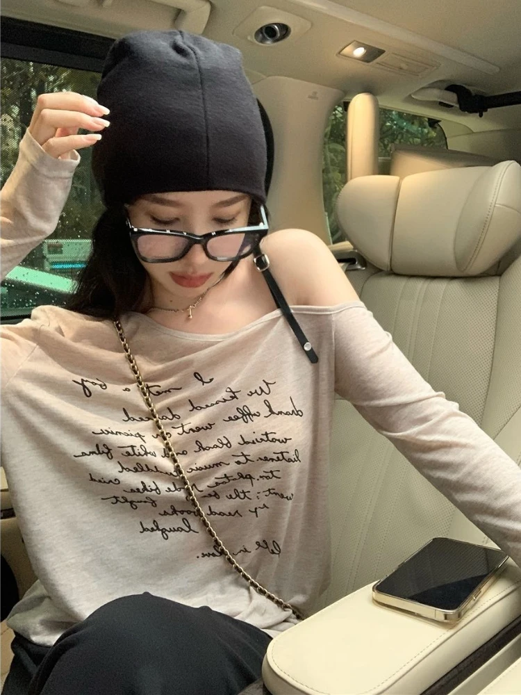 Y2k Long Sleeve T-shirts Women Chic Letter Harajuku Stylish Sun-proof All-match Teens Tops Summer Basic High Street Ladies Tees
