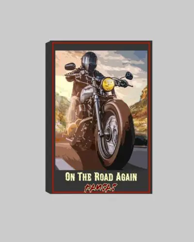 Kansas On the Road Again Motorcycle Travel Poster Live Toi Ride The Open Road