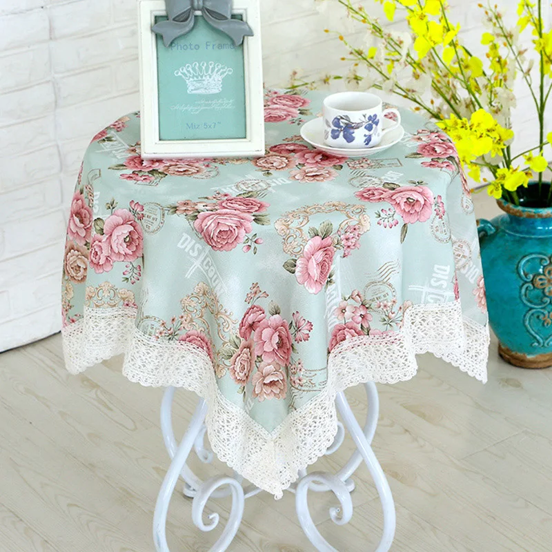 Pastoral Style Tablecloth Flower Print Pattern Lace Rectangular Table Cover Bedside Cabinet Dust Proof Cover Home Bedroom Decor