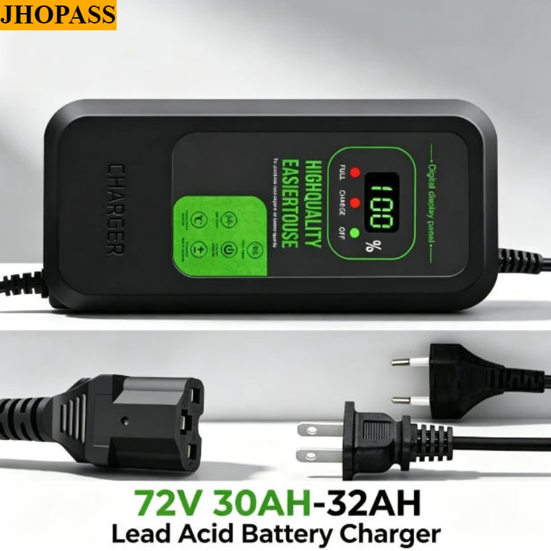 HD Smart 72V 30-32AH GEL AGM Dry Water LCD Lead Acid Battery Charger for Motorcycle E-bike Scooter AC110V-220V UK EU AU US Plug