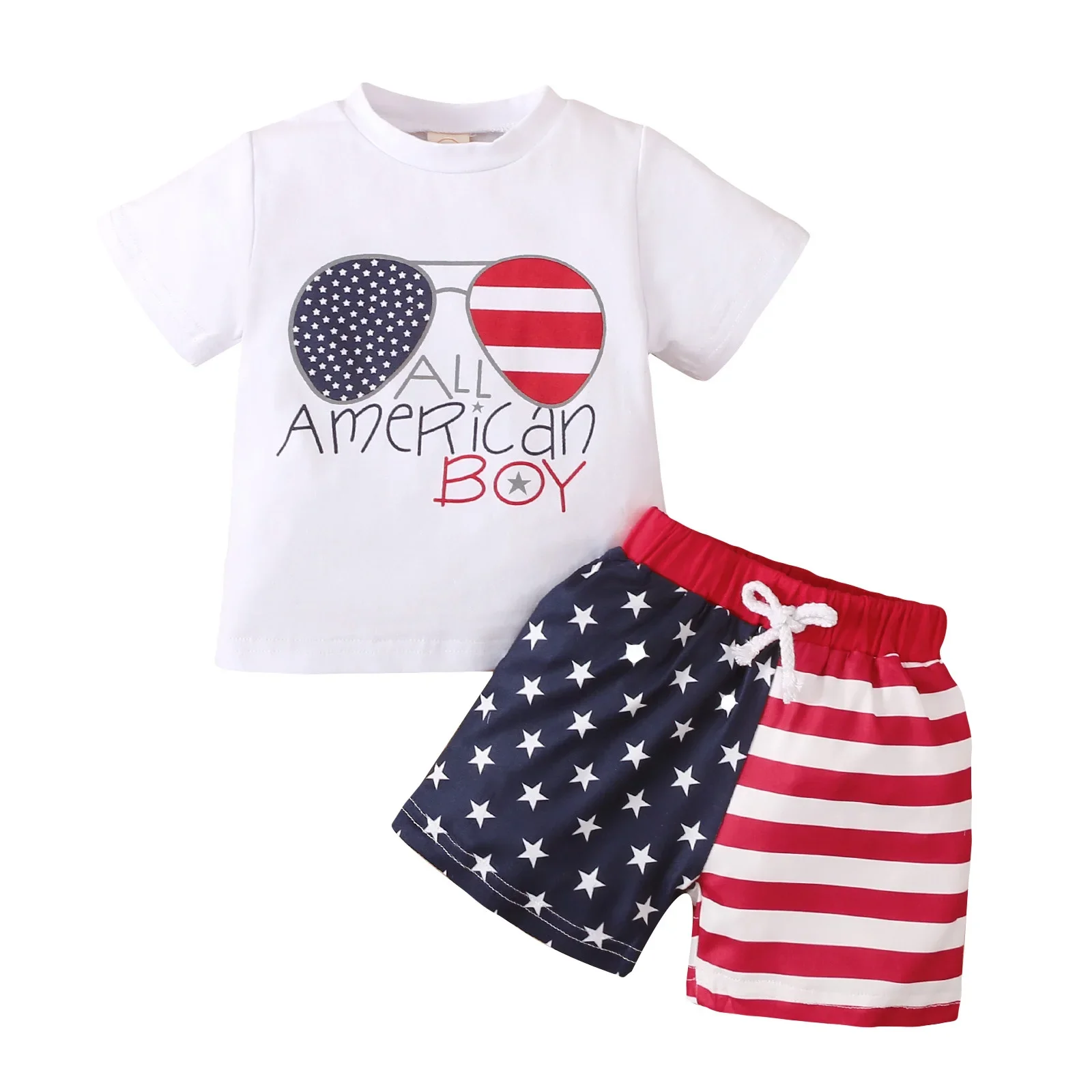 

2022 Lioraitiin Independence Day Baby Clothing Set - White Shirt Top Star Shorts