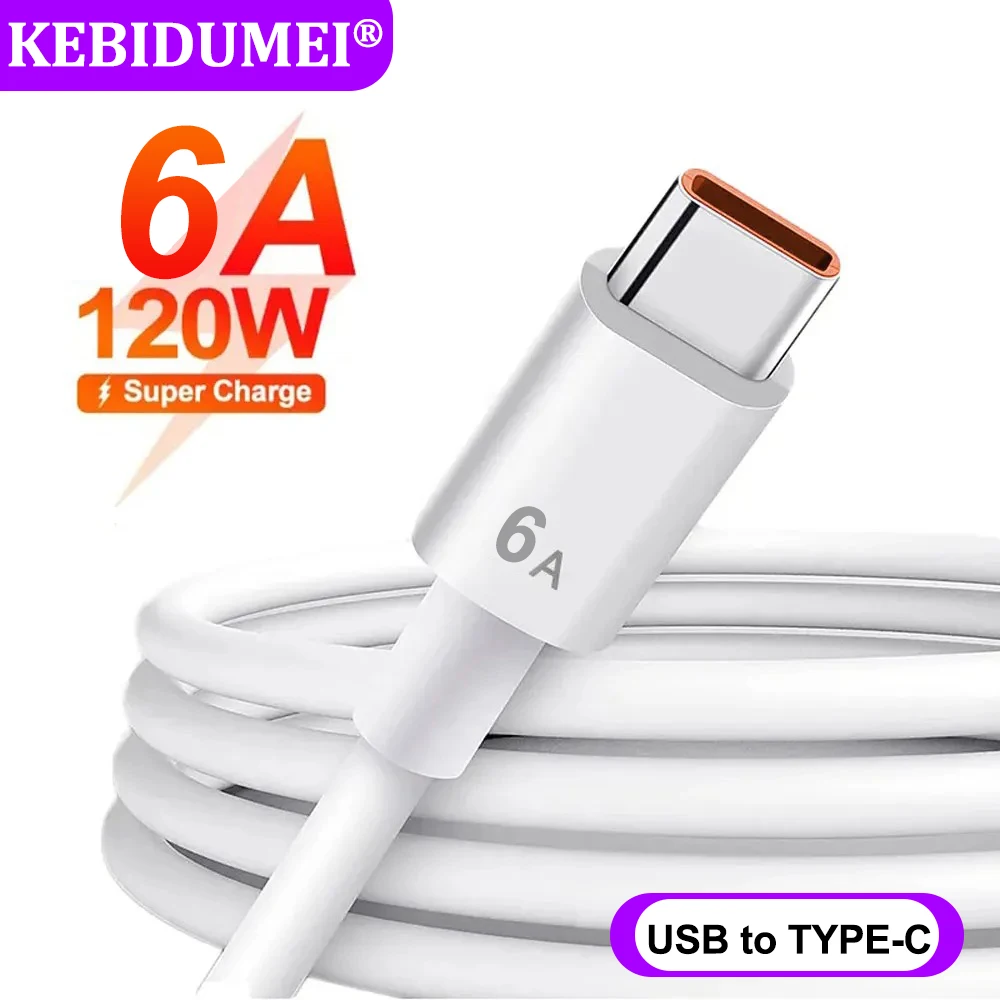 120W Type C Super Fast Charging Phone Cable USB Data Cable 6A USB-C Charging Data Cord for Huawei Xiaomi Oneplus Redmi OPPO