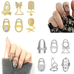 Trendy Geometric Rhinestone Adjustable Nail Ring Fashion Temperament Delicate Fingertip Ring Personality Jewelry Accessories