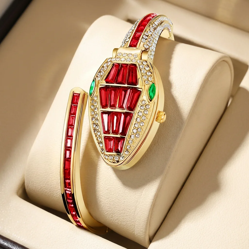 

1pcs Women's red dial alloy strap vintage fashion sparkling bracelet jewelry details Quartz Watch for business party holiday