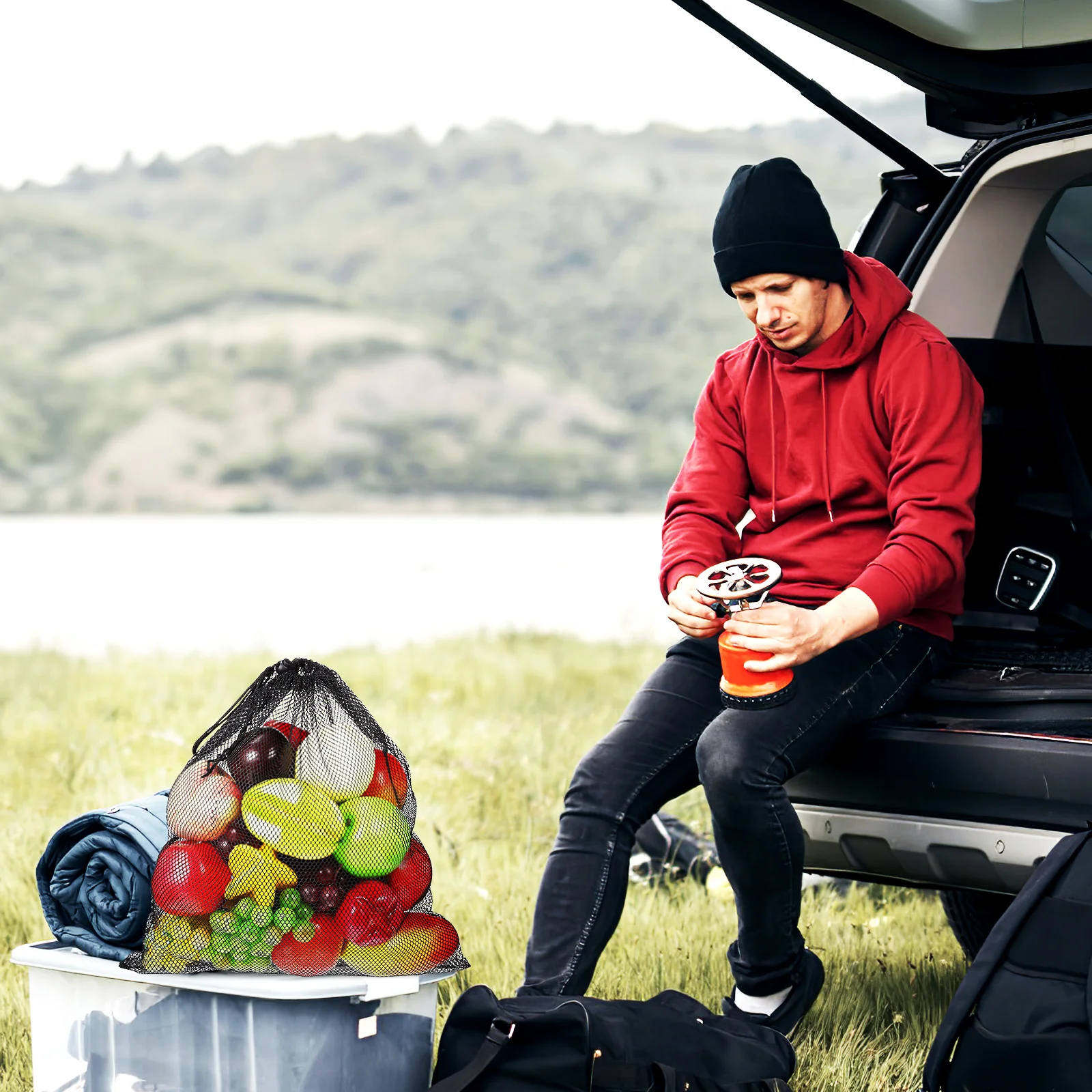 10 قطع من أكياس شبكية برباط من البوليستر أكياس تخزين شبكية للمعدات الرياضية وكرة السلة والسفر والغسيل والخضروات والفواكه وصالة الألعاب الرياضية #2