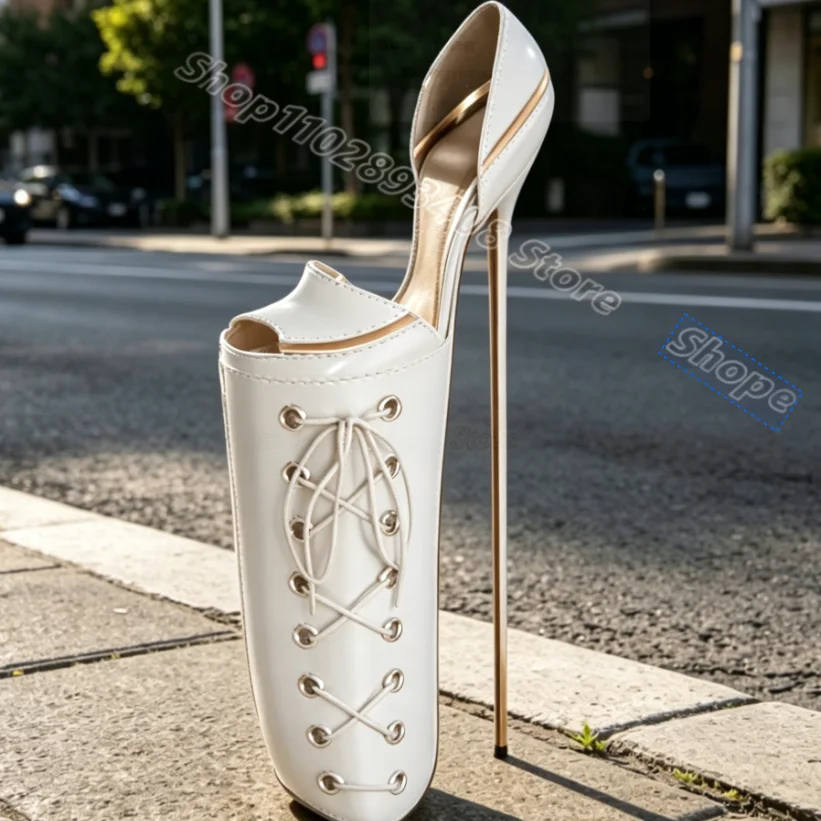 

White Metal Heels Peep Toe Sandals Leather British Style Slip on Spring Cross Band for Women Sexy Sandals Zapatos Para Mujere