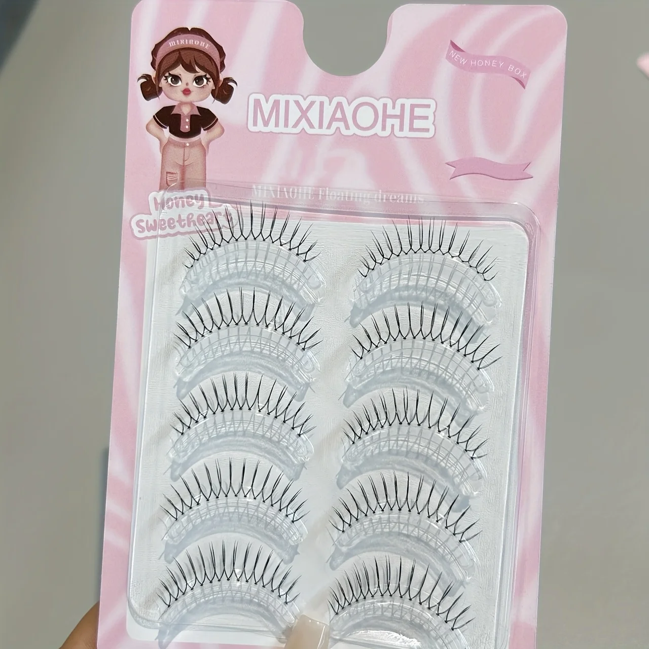 Mixiaohe Ciglia finte con stelo trasparente in pezzo intero 5 paia Stile coreano C Curl Naturale Realistico Fotogenico Principiante Decorazione quotidiana degli occhi