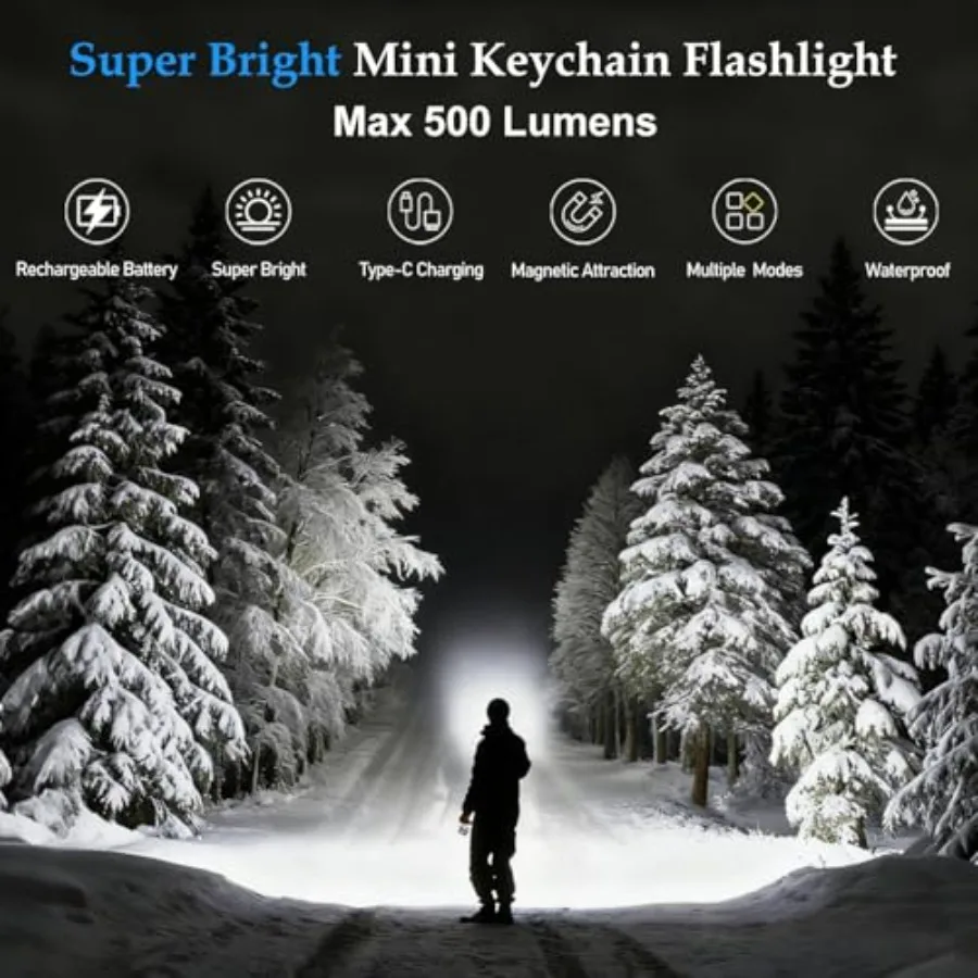 2PACK EDC Keychain Flashlight - Super Bright Mini Keychain Light with Hat Clip, Magnetic Base, Rechargeable Small Pocket Flash