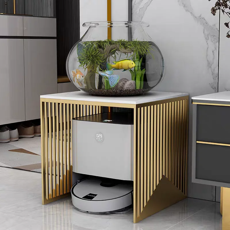 Light luxury storage cabinet rack simple wrought iron household rock slab small coffee table