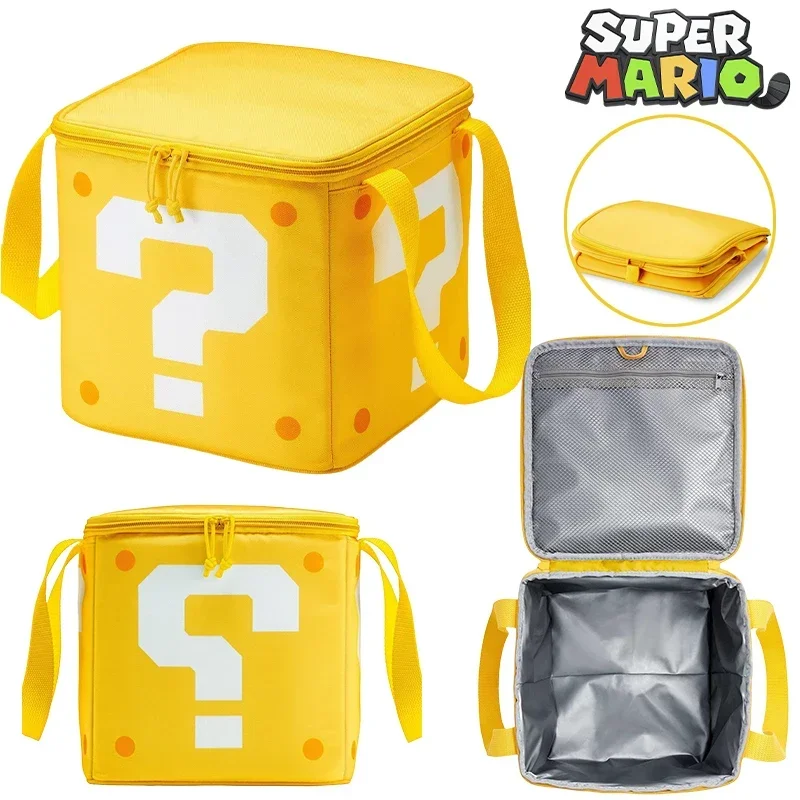 

Cartoon Question Boxes Lunch Bag Portable Office Insulated Bento Box Folding Cute Marios Thermal Bag Travel Picnic Handbag