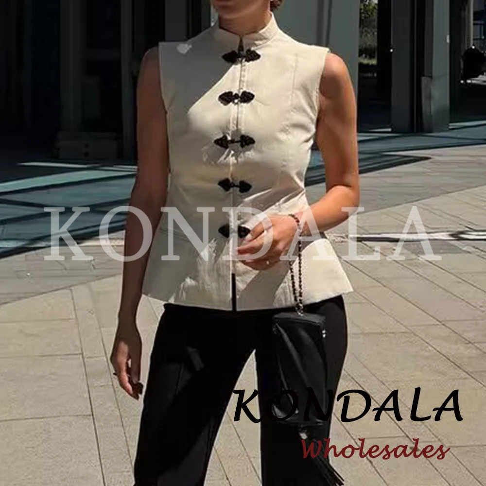 KONDALA Chic Beige Fashion 2026 Casual Modern Woman Vest Vintage Sheath Vest Elegant Sleeveless Streetwear Vintage Mujer Vest