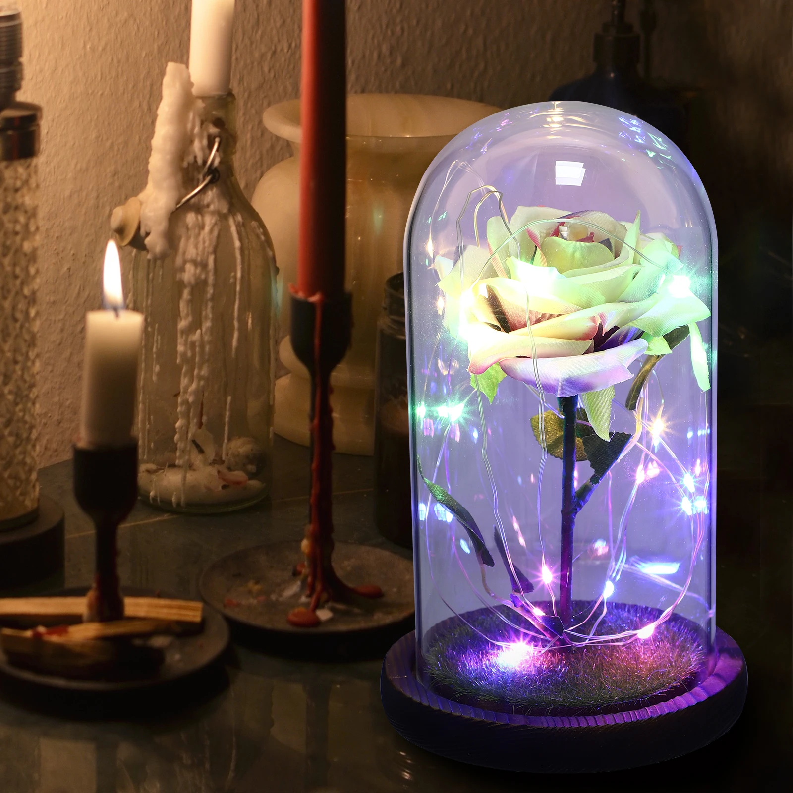 

Glass Dome nament High Grade Material Home Decor Preserved Festival Gift Flower LED Light Luminous Craft Festival Gift