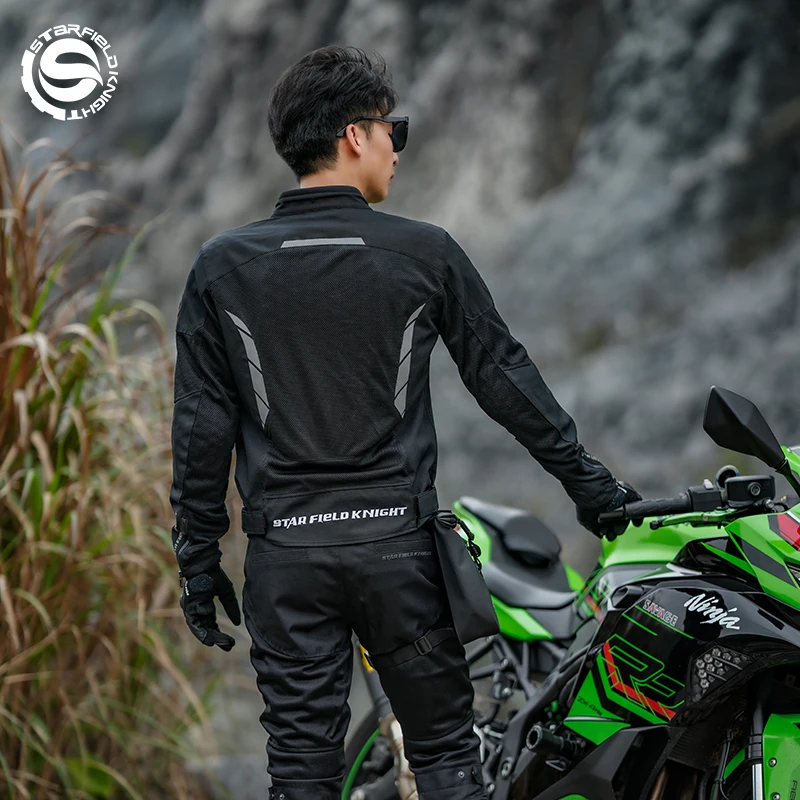 SFK Men's Motorcycle Jacket Riding Gears Clothing Spring&Summer Mesh Breathable With CE Soft Armor Body Protective Accessories