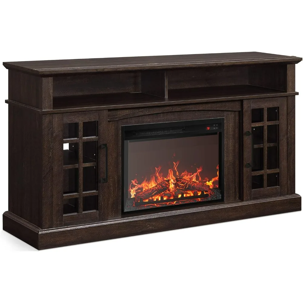 

with 23" Electric Fireplace Heater with Sound, Media Entertainment Center Console Table with Open Storage Shelves and Cabinets