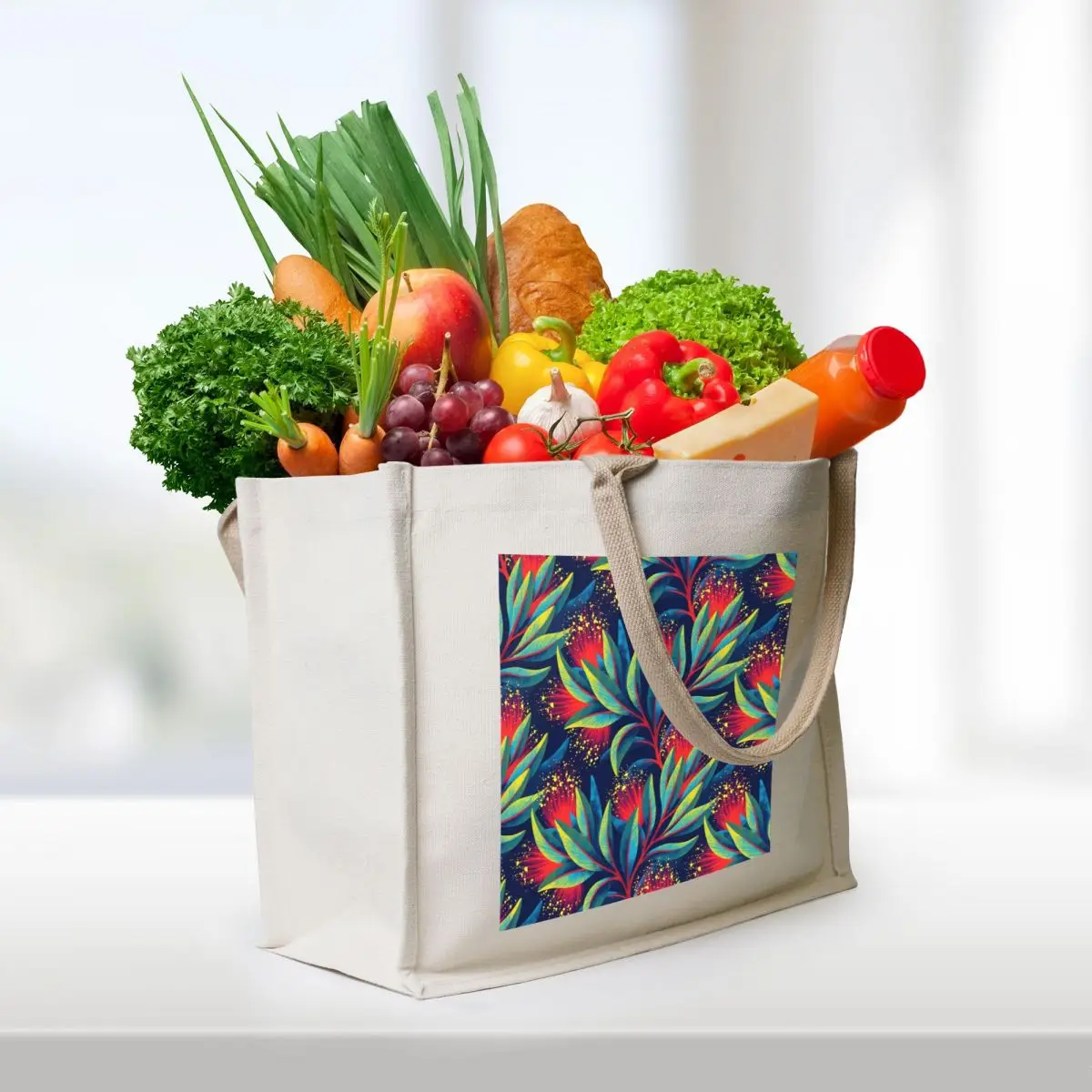 Pohutukawa - Red / Green Tote Bag hand bags Portable shopping bag large tote bag Canvas