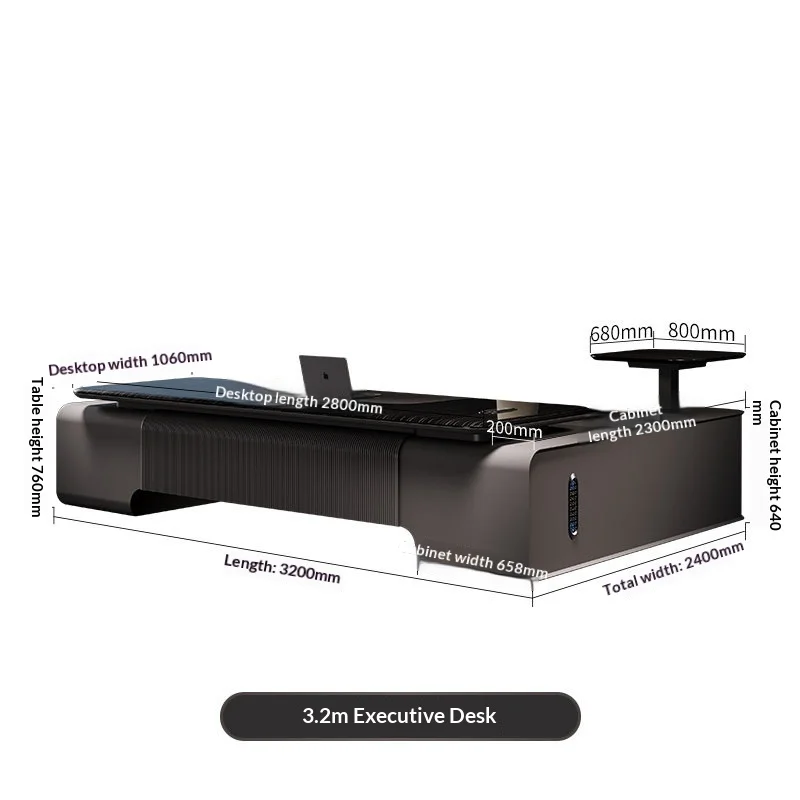 #Ebony Wood Grain Modern Light Luxury High-End Executive Desk with Height-Adjustable Feature for Office Use