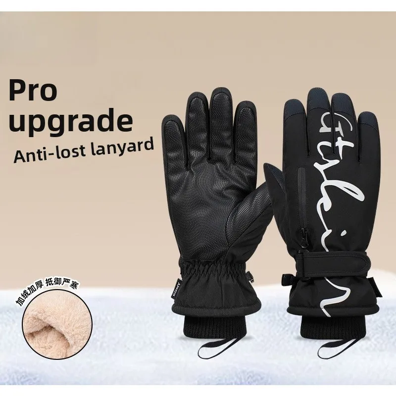 قفازات شتوية للرجال والنساء، قفازات تزلج على الجليد مقاومة للماء ودافئة للعمل في الهواء الطلق، والمشي لمسافات طويلة، وقفازات مخملية سميكة لركوب الدراجات #6