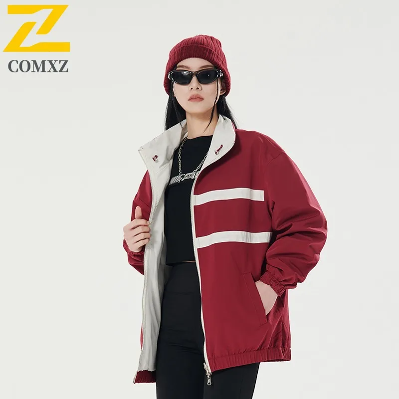 

COMXZ Мужская куртка 2025 Уличная одежда для кемпинга на открытом воздухе Легкая свободная куртка с цветными блоками Осенняя ветровка Куртка без капюшона