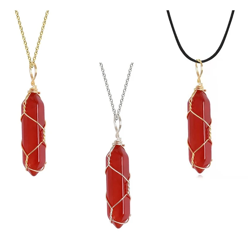 Carnelian Necklace Crystal Hexagonal Prisms Pendant Jewelry Decorations