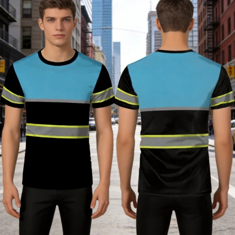 Simple Stripe Safety Work T Shirts Summer Casual Short Sleeve 3D Printed Crew Neck T-shirts Fashion Outdoor Oversized Tees Tops