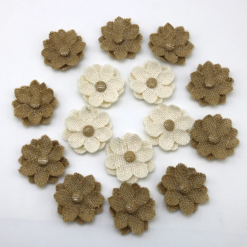 (10Pcs/pack) 60mm Jute Coarse Linen Artificial Flower Retro Style Decoration Party Craft Accessories Handmade Gift Decorations