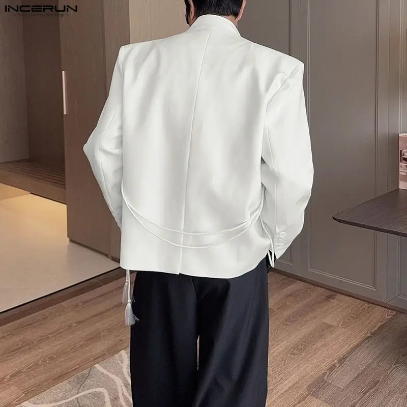 INCERUN الرجال السترة بلون الوقوف طوق كم طويل زر واحد الذكور دعوى الشارع الشهير موضة عادية غير النظامية السترة معاطف