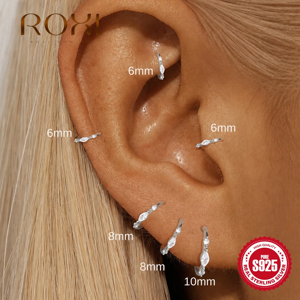 ROXI 925 Sterling Silver Classic Horse Eye CA Zircon Multi-size Women's For Lobe Tragus Cartilage Huggies Piercing Earrings Gift