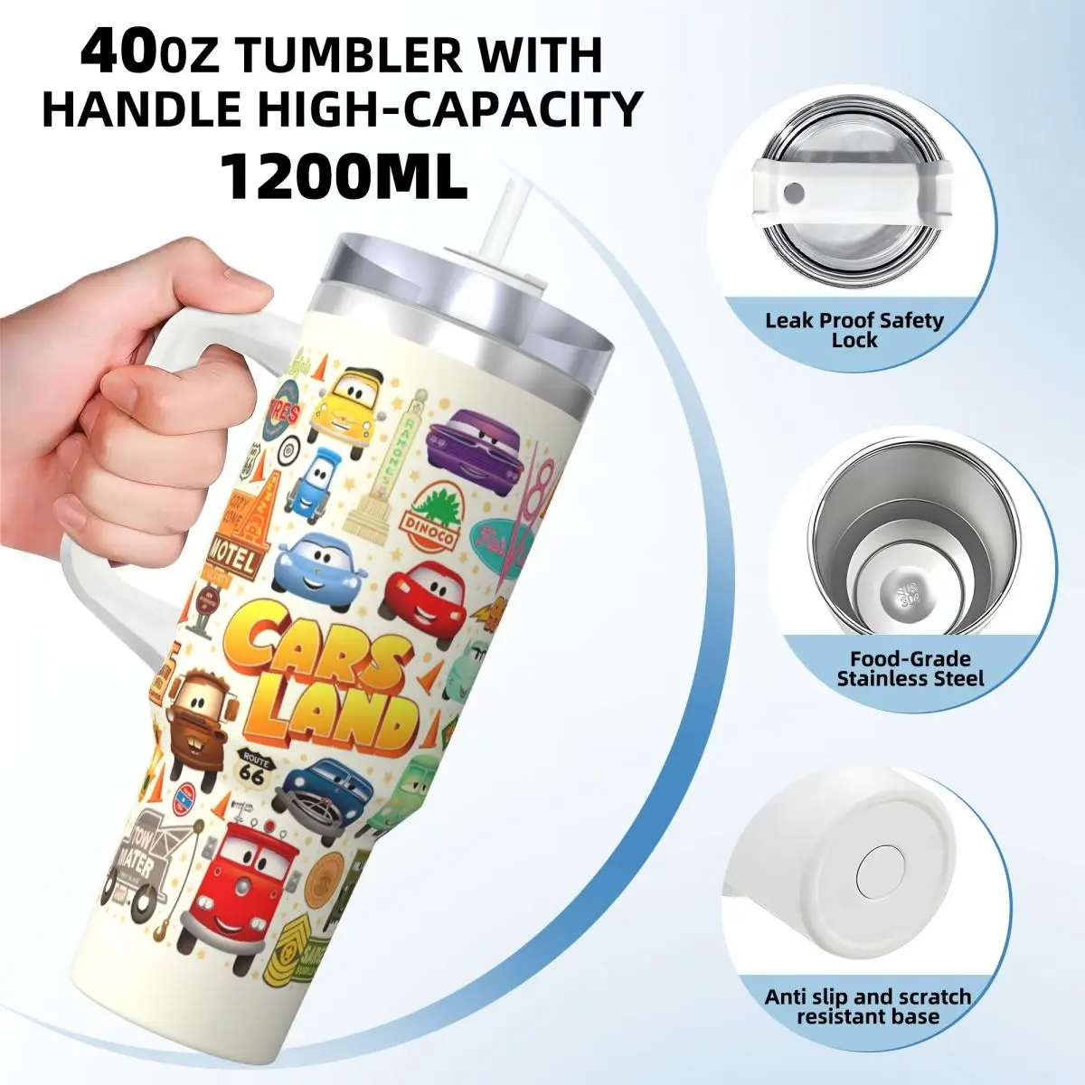 Stainless Steel Tumbler Lightning Mcqueen Collages Thermal Mug Portable Hot Drinks Car Mugs Travel Graphic Water Bottle