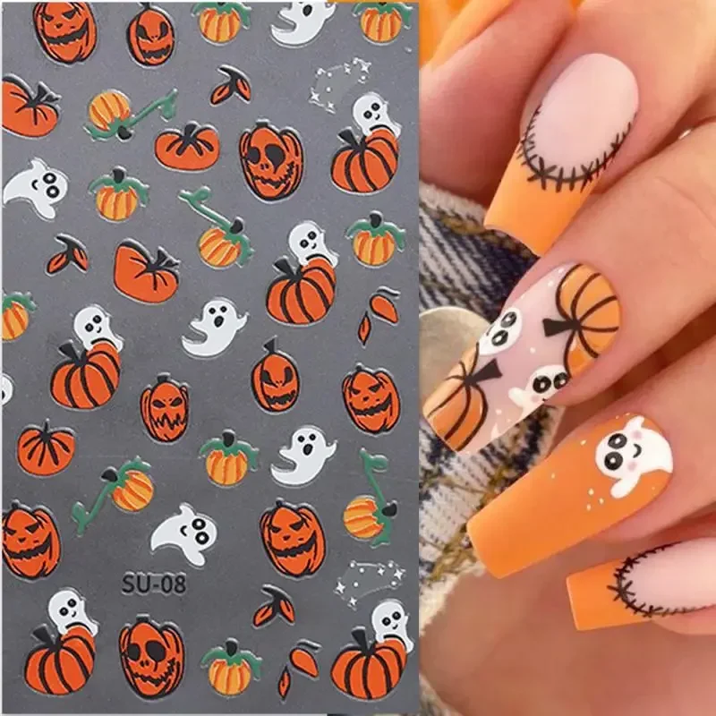 Acessórios para unhas de festa de halloween, cores brilhantes, anti-fricção, decoração de unhas de halloween, adesivos de unhas, não é fácil de cair, desenhos animados