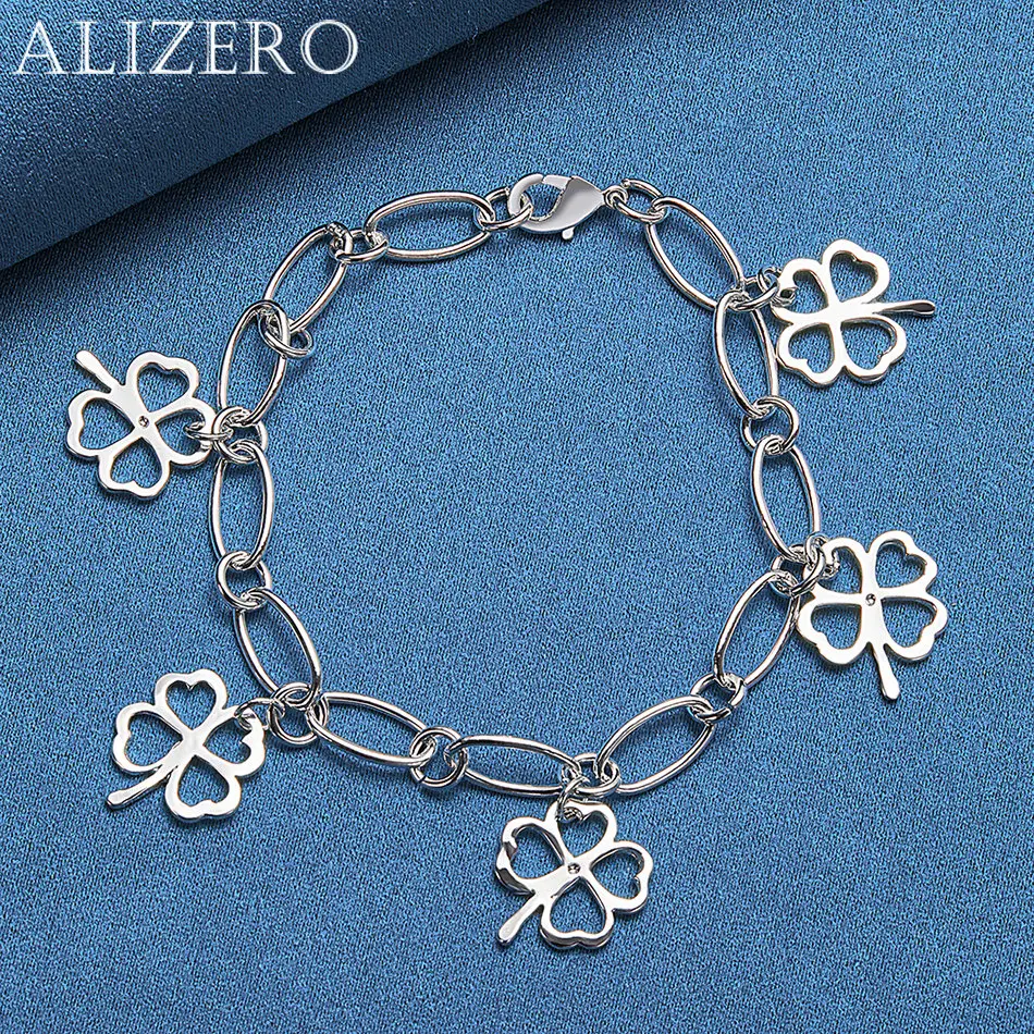 ALIZERO 925 Sterling Silver Bracelets Lucky Clovers Bracelet For Women Fashion Wedding Party Jewelry Wholesale