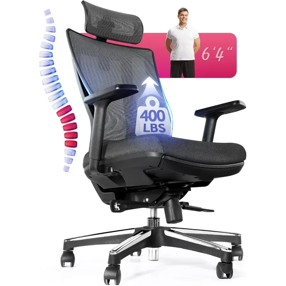 

Ergonomic Office Chair for Back Pain Relief and Long Sitting, 400LB Capacity,Adjustable Armrests, Footrest, and Headrest